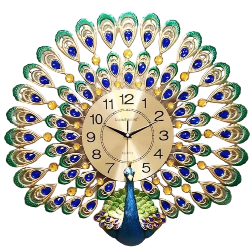 Luxury Peafowl Open Feather Wall Clock