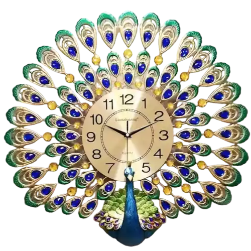 Luxury Peafowl Open Feather Wall Clock Silent Non-Ticking