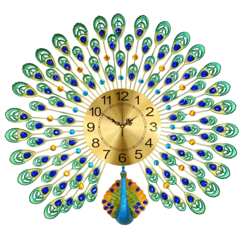 Peafowl Open Feather Designer Wall Clock