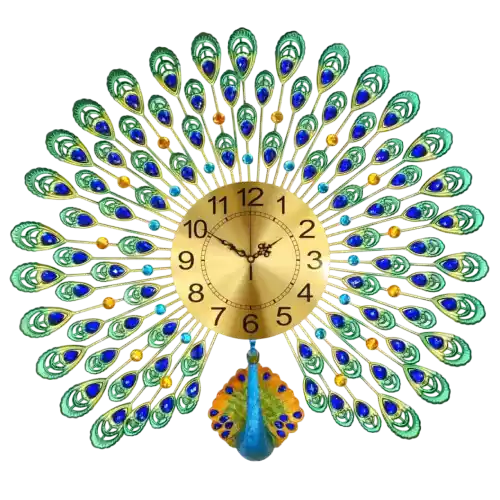 Peafowl Open Feather Designer Wall Clock for Premium Interiors