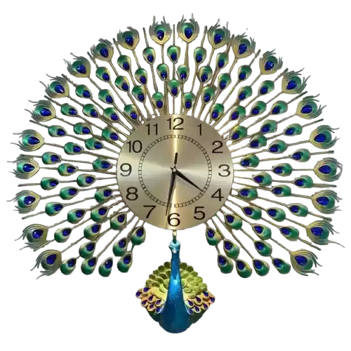 Peafowl Open Feather Designer Wall Clock for Living Room